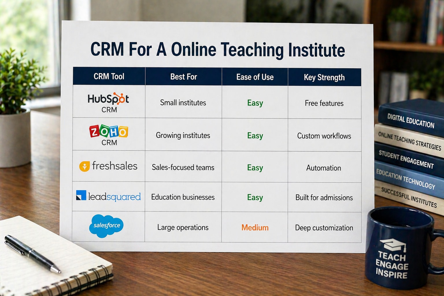CRM For A Online Teaching Institute Comparison Table