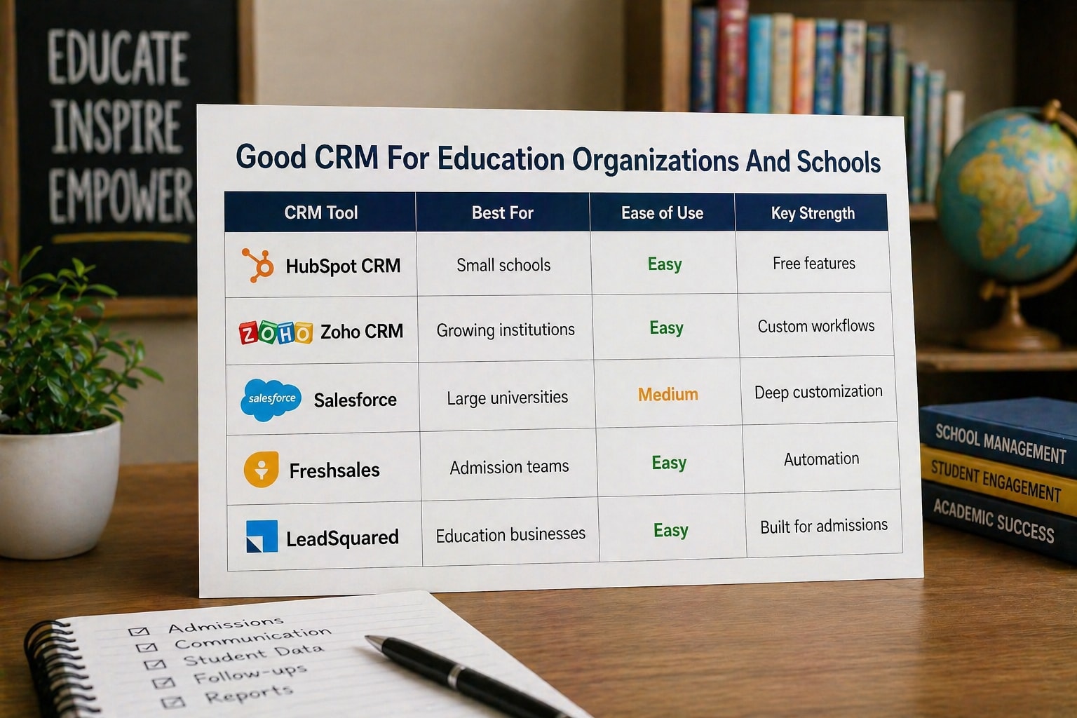Good CRM For Education Organizations And Schools Comparison Table